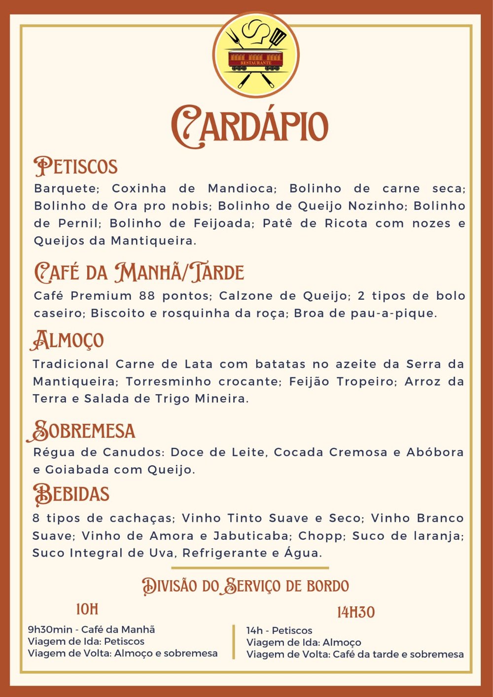 CARDÁPIO/ Sujeito algumas alterações