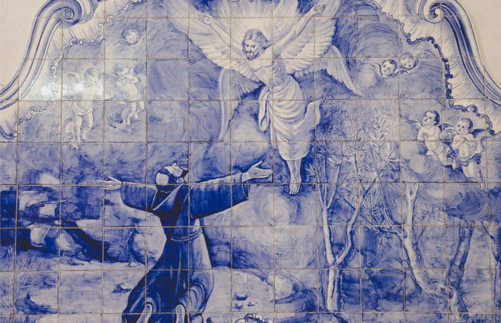 Santuário de São Francisco em São Paulo - azulejo representando a recepção dos estigmas por São Francisco