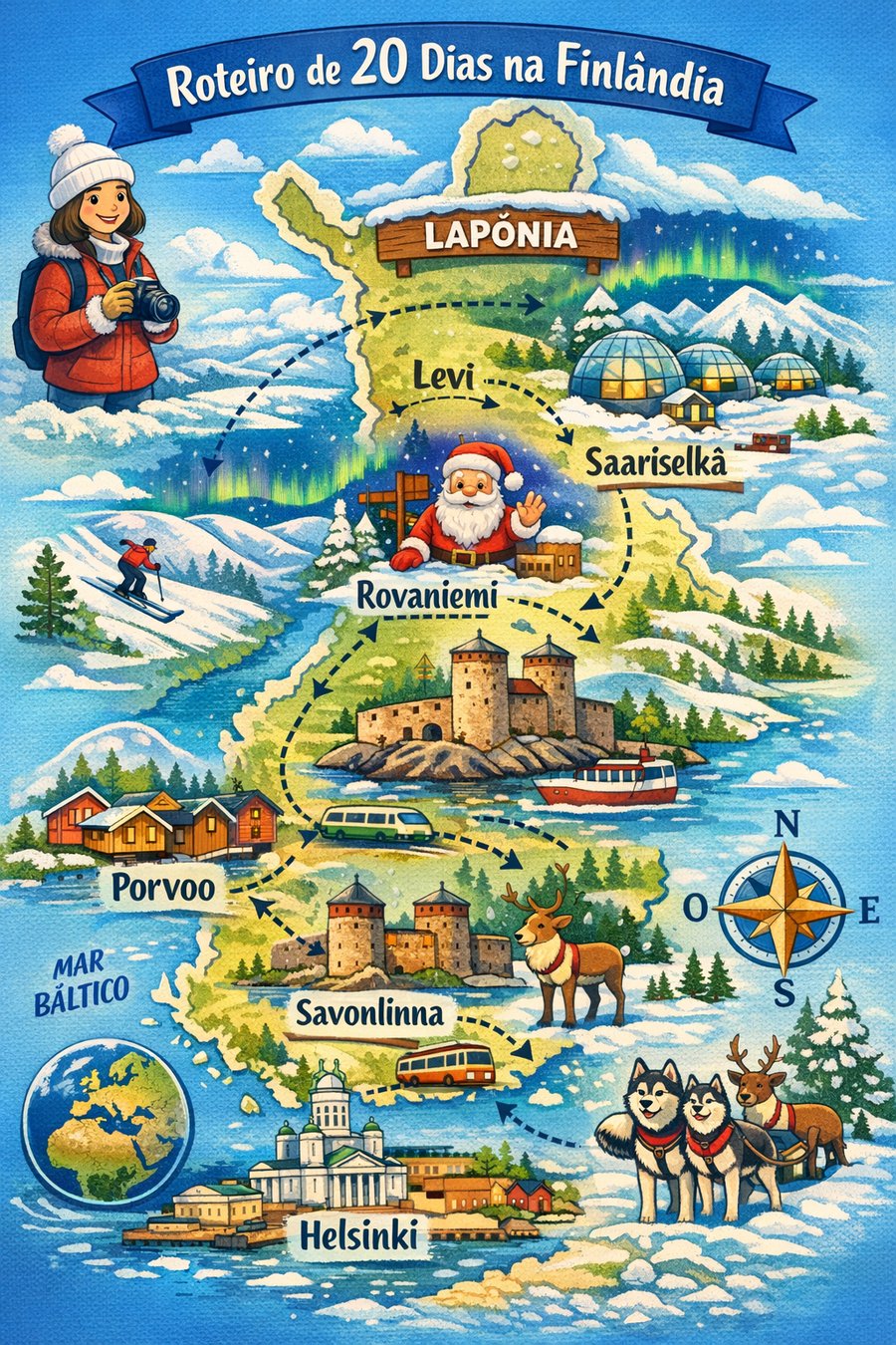 Roteiro de 20 dias na Finlândia: Lapônia, Aurora Boreal e Lagos