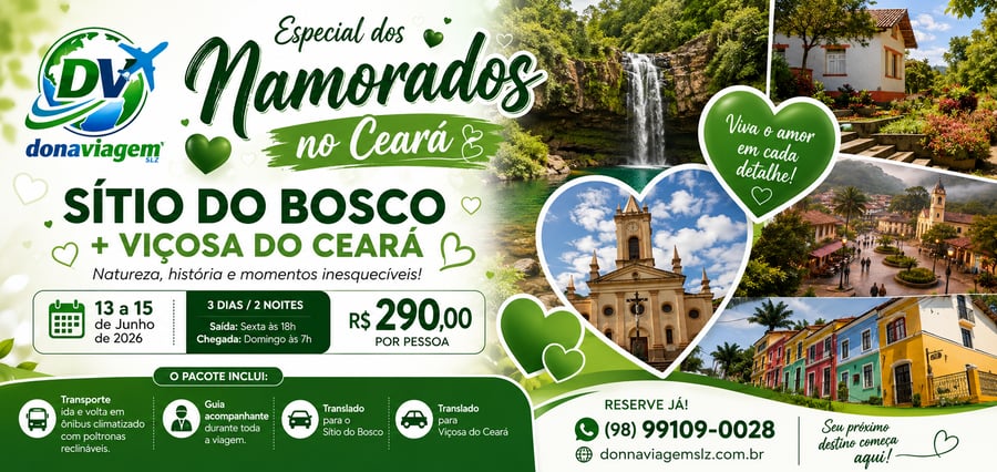 Na semana mais romântica do ano, embarque em uma experiência inesquecível em meio à natureza exuberante da serra cearense e ao charme histórico de Viçosa do Ceará.
