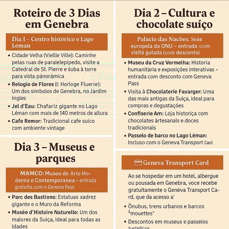 Guia Completo de 3 Dias em Genebra: Cultura, Chocolate Suíço e Cafés Charmosos