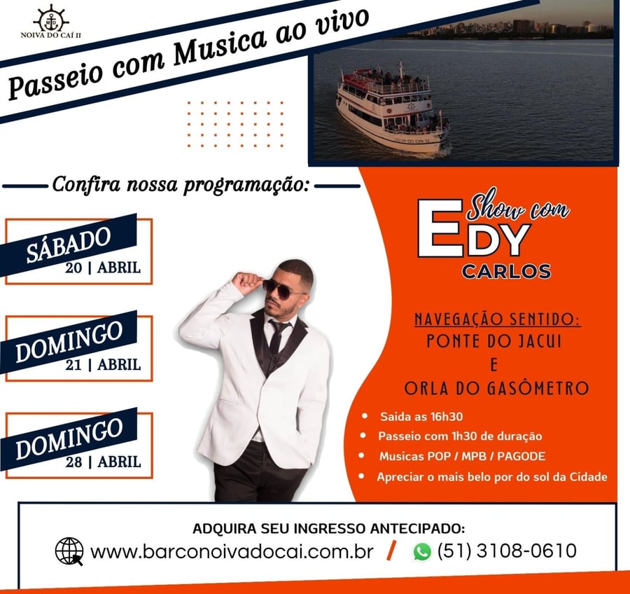 Happy Hour com musica ao vivo para por do sol - Passeio de barco em Porto Alegre