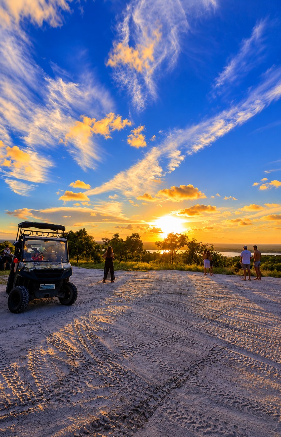 Morro do Quebra-Cu, parada para contemplar o pôr do sol durante o passeio de UTV Ecológico 2 em Boipeba, com uma vista privilegiada da região.