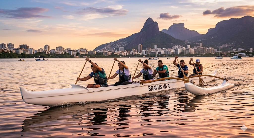 Aula de canoa havaiana na Lagoa de Marapendi