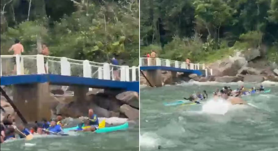 Grupo de canoístas enfrentou sérios problemas no litoral de Guarujá - São Paulo.