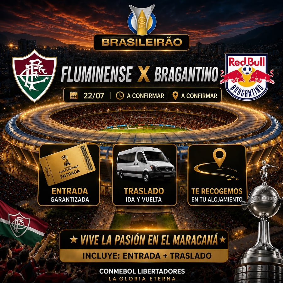 Vive una aventura única en el corazón del fútbol mundial en el emblemático estadio Maracaná, ubicado en la vibrante Río de Janeiro. Conocido como el templo del fútbol, ​​el Maracaná es uno de los estadios más famosos del mundo y ha sido sede de finales inolvidables, hogar de grandes ídolos y momentos que han marcado a generaciones. Más allá de ver un partido, te sumergirás en una emoción indescriptible, rodeado de miles de aficionados y cánticos apasionados, en una atmósfera única que solo Río de Janeiro puede ofrecer.  Con M Tours, tu experiencia en el Maracaná será segura y cómoda. Garantizamos tu entrada, te ofrecemos transporte de ida y vuelta y te recogemos directamente en tu hotel. Nuestro servicio personalizado estará a tu disposición durante toda la experiencia, para que disfrutes al máximo de este evento inolvidable. Déjate envolver por la magia del Maracaná y vive el fútbol como nunca imaginaste.  No te pierdas la oportunidad de ser parte de este espectáculo inolvidable. Reserva tu lugar ahora y pre