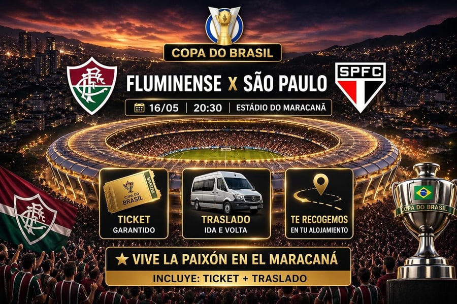 Vive una aventura única en el corazón del fútbol mundial en el emblemático estadio Maracaná, ubicado en la vibrante Río de Janeiro. Conocido como el templo del fútbol, ​​el Maracaná es uno de los estadios más famosos del mundo y ha sido sede de finales inolvidables, hogar de grandes ídolos y momentos que han marcado a generaciones. Más allá de ver un partido, te sumergirás en una emoción indescriptible, rodeado de miles de aficionados y cánticos apasionados, en una atmósfera única que solo Río de Janeiro puede ofrecer.  Con M Tours, tu experiencia en el Maracaná será segura y cómoda. Garantizamos tu entrada, te ofrecemos transporte de ida y vuelta y te recogemos directamente en tu hotel. Nuestro servicio personalizado estará a tu disposición durante toda la experiencia, para que disfrutes al máximo de este evento inolvidable. Déjate envolver por la magia del Maracaná y vive el fútbol como nunca imaginaste.  No te pierdas la oportunidad de ser parte de este espectáculo inolvidable. Reserva tu lugar ahora y pre