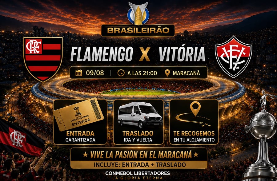 Vive una aventura única en el corazón del fútbol mundial en el emblemático estadio Maracaná, ubicado en la vibrante Río de Janeiro. Conocido como el templo del fútbol, ​​el Maracaná es uno de los estadios más famosos del mundo y ha sido sede de finales inolvidables, hogar de grandes ídolos y momentos que han marcado a generaciones. Más allá de ver un partido, te sumergirás en una emoción indescriptible, rodeado de miles de aficionados y cánticos apasionados, en una atmósfera única que solo Río de Janeiro puede ofrecer.  Con M Tours, tu experiencia en el Maracaná será segura y cómoda. Garantizamos tu entrada, te ofrecemos transporte de ida y vuelta y te recogemos directamente en tu hotel. Nuestro servicio personalizado estará a tu disposición durante toda la experiencia, para que disfrutes al máximo de este evento inolvidable. Déjate envolver por la magia del Maracaná y vive el fútbol como nunca imaginaste.  No te pierdas la oportunidad de ser parte de este espectáculo inolvidable. Reserva tu lugar ahora y pre