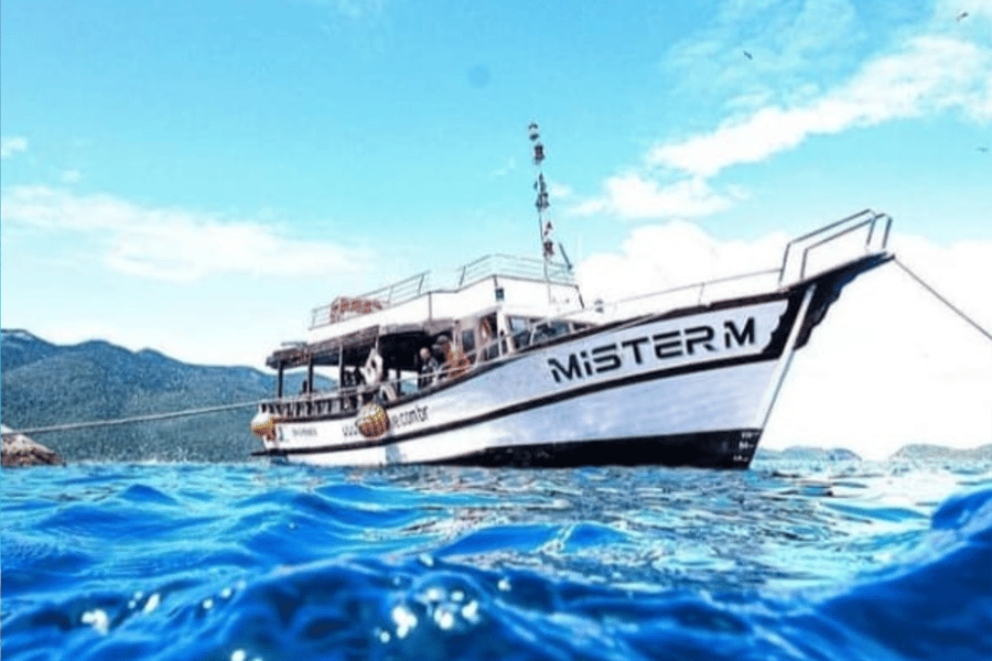 Os passeios nessa categoria acontecem nas escunas Bardot Brazil II ou Samurai, ambas com capacidade para 180 passageiros. Nossas escunas contam uma ótima infraestrutura, conforto e segurança. Roteiro do passeio: Iremos passar pelas praias mais famosas da península, conhecendo o lado norte. São 12 praias, 3 ilhas e 3 paradas para mergulho ao redor da embarcação (cerca de 25 minutos cada uma) e o passeio total tem duração aproximadamente de 2h30 a 3h. Lugares que iremos conhecer: Praia da Armação, Praia dos ossos, Praia azeda, Praia da azedinha, Praia de joão fernandes (1° parada), Praia de joão fernandinho, ilha branca, ilha feia (2°parada), praia da tartaruga, praia da tartaruguinha (3° parada), praias da virgens, praia dos amores, praia do canto, ilha do caboclo e orla bardot.