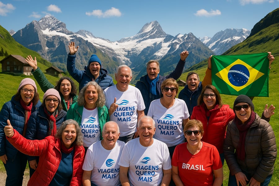 Grupo de viajantes brasileiros sênior 
