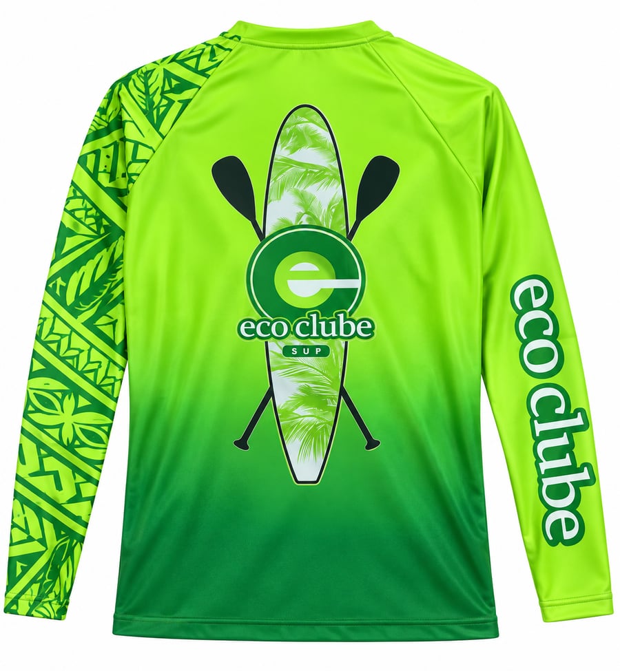 Tecido leve, super confortável. Desing exclusivo Degradê verde, detalhes tribais na mangas, com a nossa Logo. 