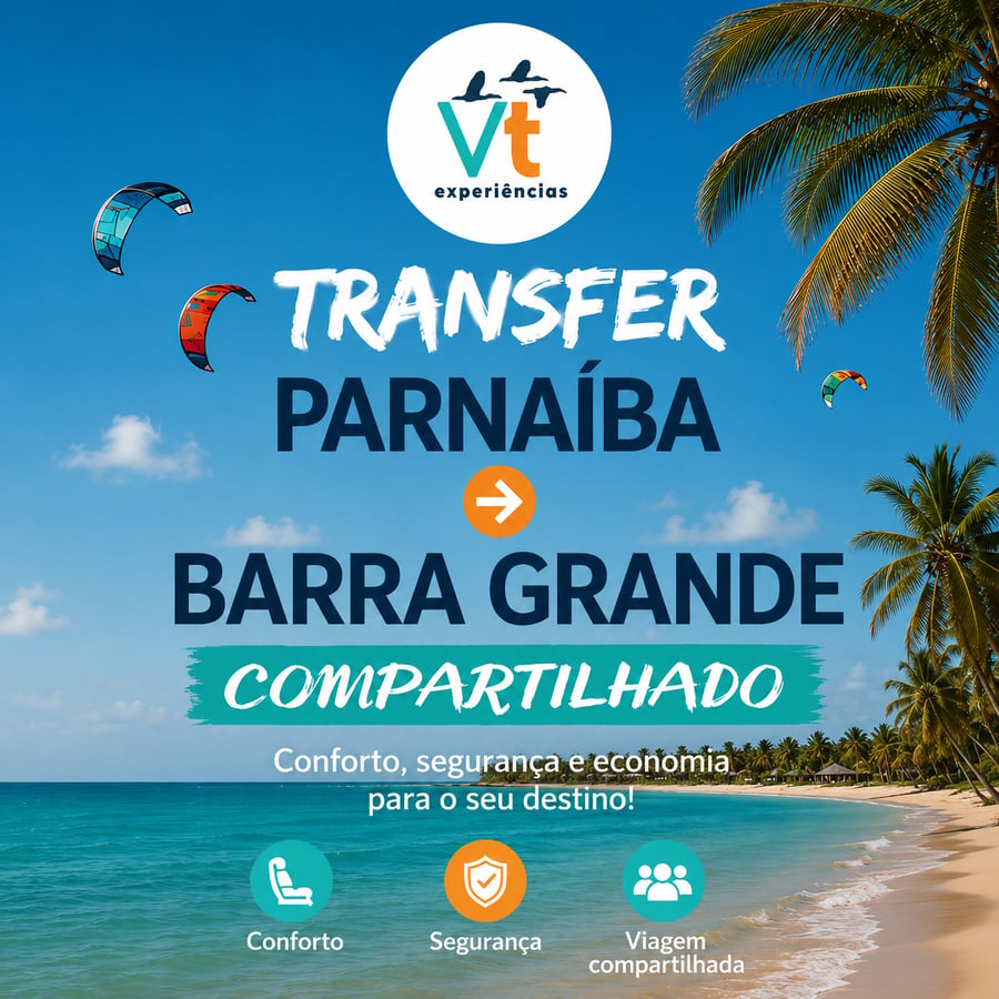 Descubra uma forma confortável e segura de se deslocar entre Barra Grande e Parnaíba com o transfer compartilhado oferecido neste incrível serviço. Com saídas confirmadas a partir de 2 pessoas, você aproveitará todo o trajeto com comodidade e tranquilidade, sem se preocupar com os detalhes logísticos da viagem.  Desfrute de uma jornada panorâmica e repleta de paisagens deslumbrantes enquanto é levado de Barra Grande até Parnaíba em um trajeto repleto de belezas naturais e cenários únicos. Com um serviço orientado para o conforto dos passageiros, você poderá relaxar e aproveitar cada instante da viagem, seja sozinho, com amigos ou em família.  Garanta uma experiência inesquecível ao escolher o transfer Barra Grande a Parnaíba e tenha a certeza de que estará em boas mãos durante todo o percurso. Com motoristas experientes e veículos seguros, sua jornada será ainda mais prazerosa e memorável, permitindo que você se concentre exclusivamente em apreciar o caminho e se preparar para viver novas aventuras na região.