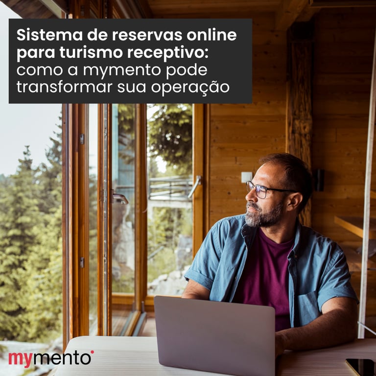 Interface de sistema de reservas online para turismo receptivo da mymento, mostrando gestão de vendas, agenda e pagamentos em um único painel.