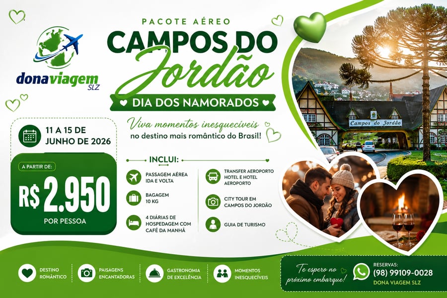 Pacote Campos do Jordão Dia dos Namorados 2026 | Dona Viagem SLZ