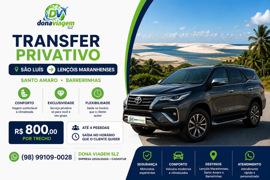  Transfer Privativo São Luís para Lençóis Maranhenses