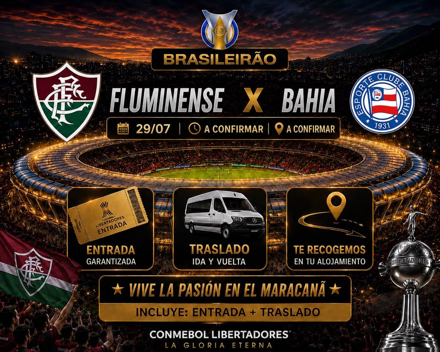 Vive una aventura única en el corazón del fútbol mundial en el emblemático estadio Maracaná, ubicado en la vibrante Río de Janeiro. Conocido como el templo del fútbol, ​​el Maracaná es uno de los estadios más famosos del mundo y ha sido sede de finales inolvidables, hogar de grandes ídolos y momentos que han marcado a generaciones. Más allá de ver un partido, te sumergirás en una emoción indescriptible, rodeado de miles de aficionados y cánticos apasionados, en una atmósfera única que solo Río de Janeiro puede ofrecer.  Con M Tours, tu experiencia en el Maracaná será segura y cómoda. Garantizamos tu entrada, te ofrecemos transporte de ida y vuelta y te recogemos directamente en tu hotel. Nuestro servicio personalizado estará a tu disposición durante toda la experiencia, para que disfrutes al máximo de este evento inolvidable. Déjate envolver por la magia del Maracaná y vive el fútbol como nunca imaginaste.  No te pierdas la oportunidad de ser parte de este espectáculo inolvidable. Reserva tu lugar ahora y pre