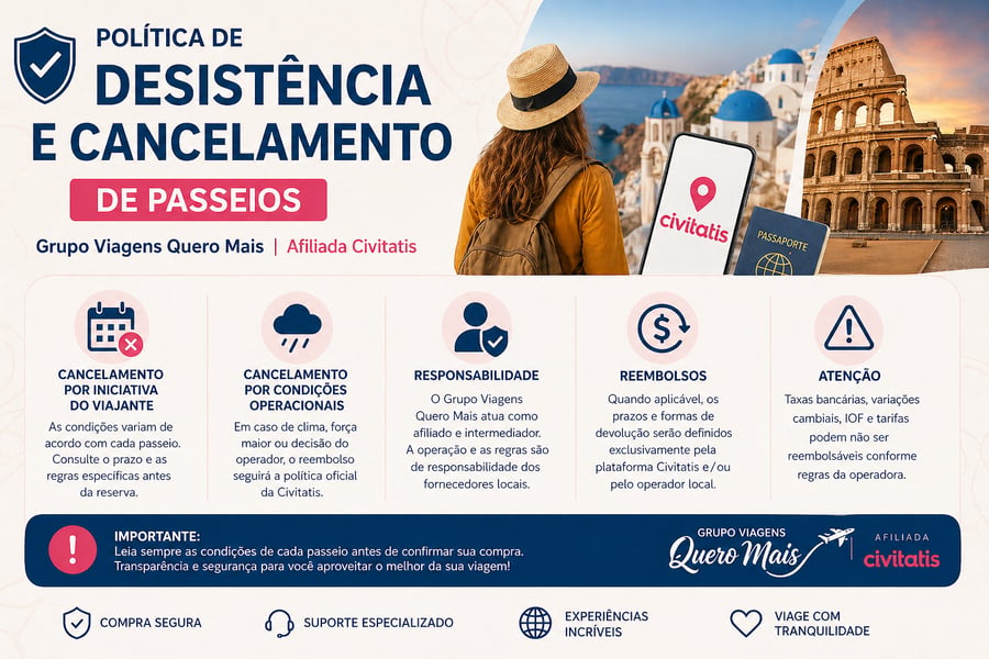 Política de Desistência e Cancelamento de Passeios | Grupo Viagens Quero Mais