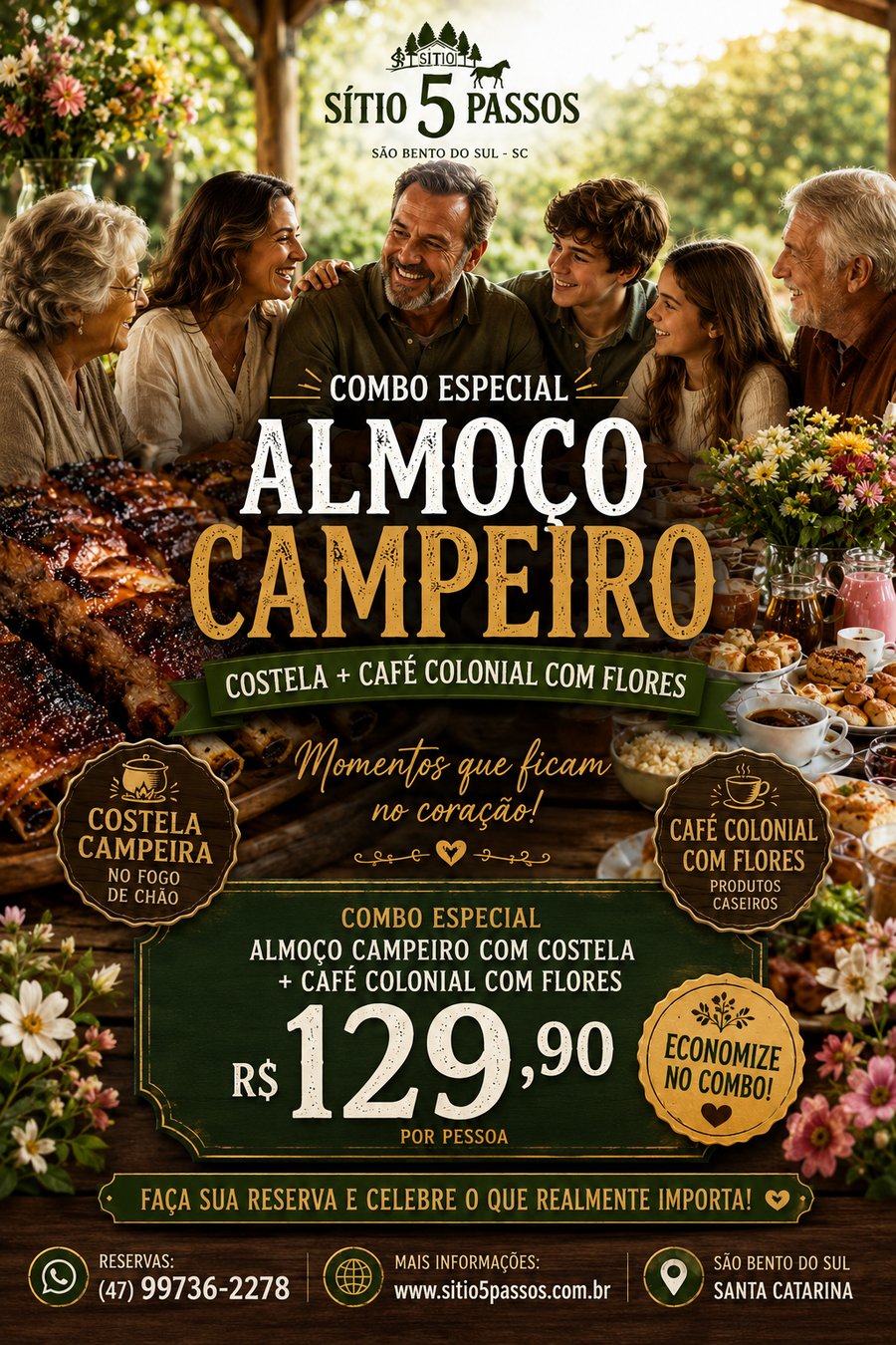 COMBO ALMOÇO DIA DOS PAIS COM COSTELA + CAFÉ COLONIAL 