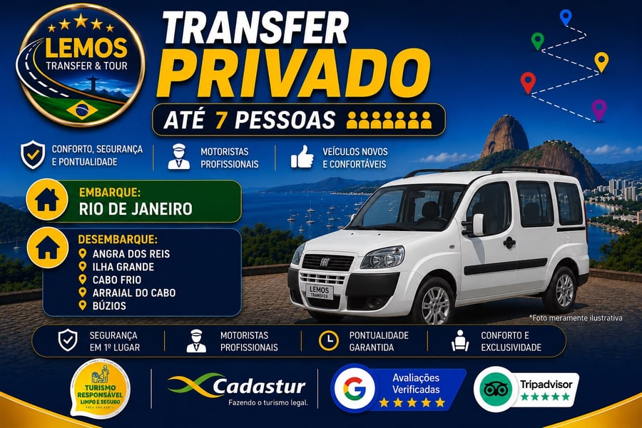 Transfer Privado – (para 7 passageiros)Desfrute de um transfer exclusivo com conforto e segurança. Serviço ideal para até 4 pessoas, com motorista profissional, pontualidade e suporte em tempo real. Reserve agora e comece sua viagem com tranquilidade!