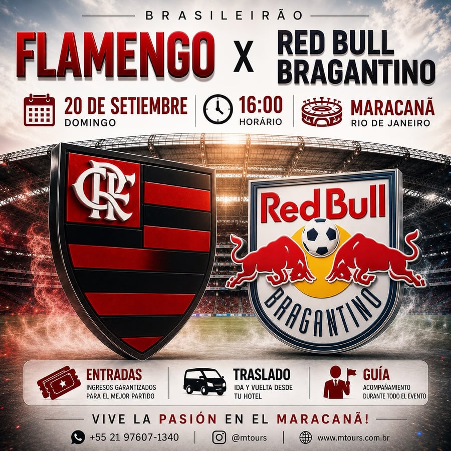 Vive una aventura única en el corazón del fútbol mundial en el emblemático estadio Maracaná, ubicado en la vibrante Río de Janeiro. Conocido como el templo del fútbol, ​​el Maracaná es uno de los estadios más famosos del mundo y ha sido sede de finales inolvidables, hogar de grandes ídolos y momentos que han marcado a generaciones. Más allá de ver un partido, te sumergirás en una emoción indescriptible, rodeado de miles de aficionados y cánticos apasionados, en una atmósfera única que solo Río de Janeiro puede ofrecer.  Con M Tours, tu experiencia en el Maracaná será segura y cómoda. Garantizamos tu entrada, te ofrecemos transporte de ida y vuelta y te recogemos directamente en tu hotel. Nuestro servicio personalizado estará a tu disposición durante toda la experiencia, para que disfrutes al máximo de este evento inolvidable. Déjate envolver por la magia del Maracaná y vive el fútbol como nunca imaginaste.  No te pierdas la oportunidad de ser parte de este espectáculo inolvidable. Reserva tu lugar ahora y pre