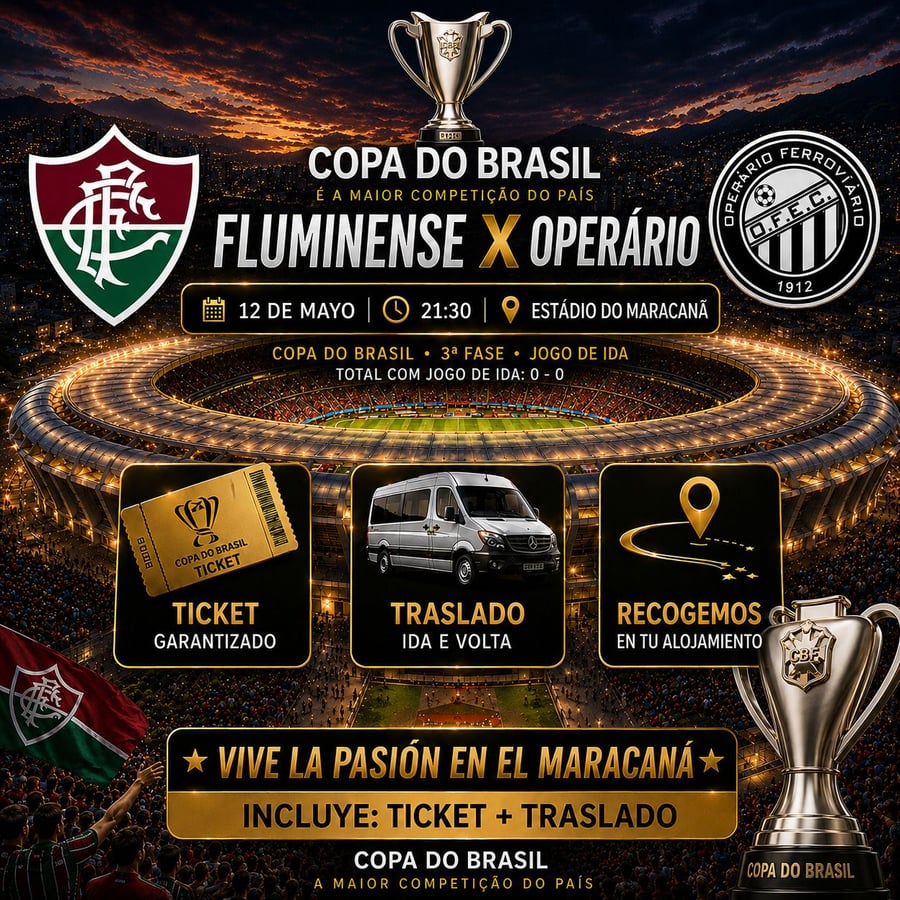 Vive una aventura única en el corazón del fútbol mundial en el emblemático estadio Maracaná, ubicado en la vibrante Río de Janeiro. Conocido como el templo del fútbol, ​​el Maracaná es uno de los estadios más famosos del mundo y ha sido sede de finales inolvidables, hogar de grandes ídolos y momentos que han marcado a generaciones. Más allá de ver un partido, te sumergirás en una emoción indescriptible, rodeado de miles de aficionados y cánticos apasionados, en una atmósfera única que solo Río de Janeiro puede ofrecer.  Con M Tours, tu experiencia en el Maracaná será segura y cómoda. Garantizamos tu entrada, te ofrecemos transporte de ida y vuelta y te recogemos directamente en tu hotel. Nuestro servicio personalizado estará a tu disposición durante toda la experiencia, para que disfrutes al máximo de este evento inolvidable. Déjate envolver por la magia del Maracaná y vive el fútbol como nunca imaginaste.  No te pierdas la oportunidad de ser parte de este espectáculo inolvidable. Reserva tu lugar ahora y pre