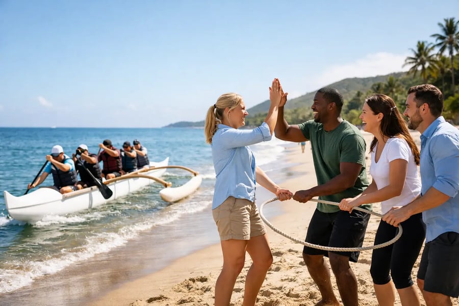 Team building na praia que cria conexão