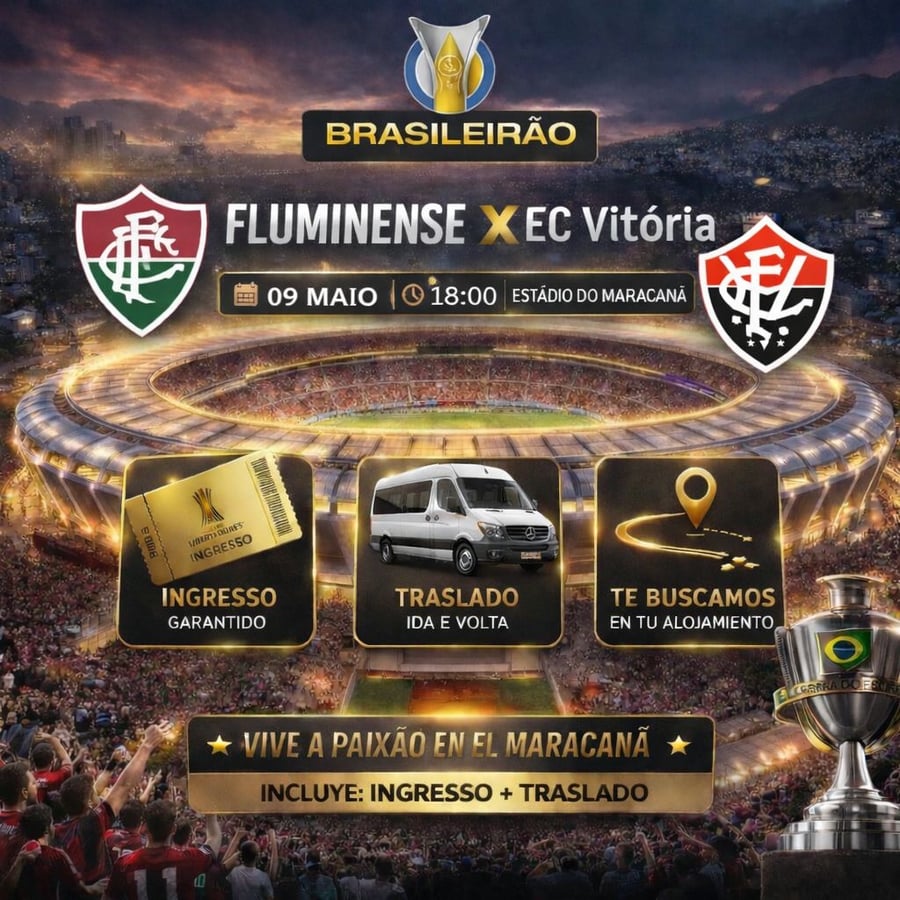 Vive una aventura única en el corazón del fútbol mundial en el emblemático estadio Maracaná, ubicado en la vibrante Río de Janeiro. Conocido como el templo del fútbol, ​​el Maracaná es uno de los estadios más famosos del mundo y ha sido sede de finales inolvidables, hogar de grandes ídolos y momentos que han marcado a generaciones. Más allá de ver un partido, te sumergirás en una emoción indescriptible, rodeado de miles de aficionados y cánticos apasionados, en una atmósfera única que solo Río de Janeiro puede ofrecer.  Con M Tours, tu experiencia en el Maracaná será segura y cómoda. Garantizamos tu entrada, te ofrecemos transporte de ida y vuelta y te recogemos directamente en tu hotel. Nuestro servicio personalizado estará a tu disposición durante toda la experiencia, para que disfrutes al máximo de este evento inolvidable. Déjate envolver por la magia del Maracaná y vive el fútbol como nunca imaginaste.  No te pierdas la oportunidad de ser parte de este espectáculo inolvidable. Reserva tu lugar ahora y pre