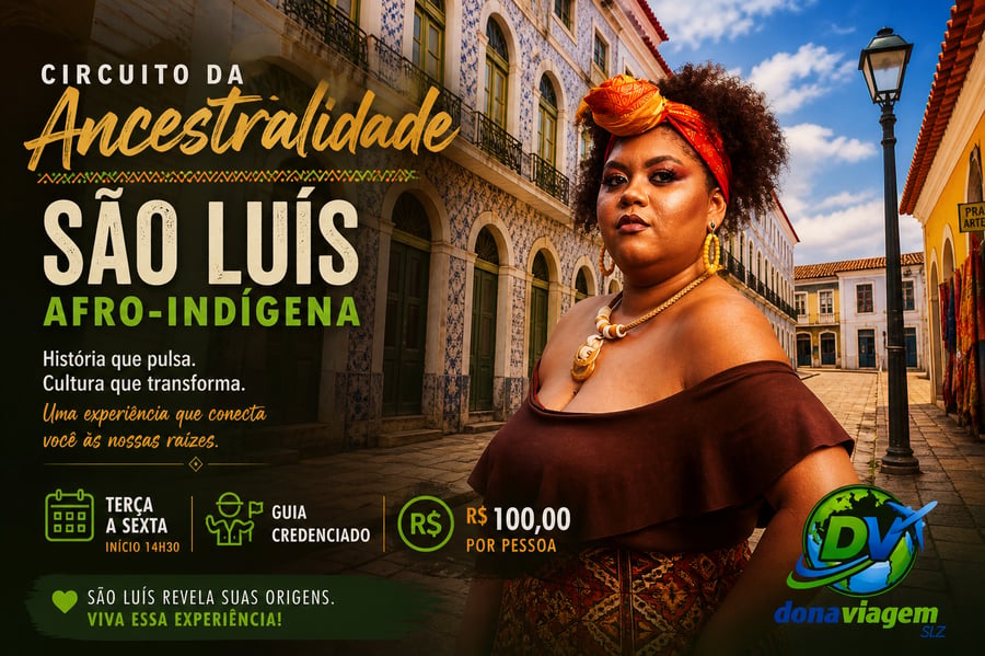 Um passeio guiado pelo Centro Histórico de São Luís que revela as raízes afro e indígenas presentes na formação da cidade.