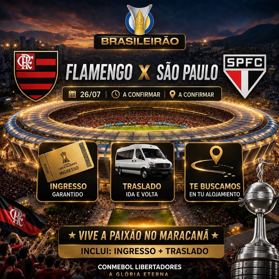 Vive una aventura única en el corazón del fútbol mundial en el emblemático estadio Maracaná, ubicado en la vibrante Río de Janeiro. Conocido como el templo del fútbol, ​​el Maracaná es uno de los estadios más famosos del mundo y ha sido sede de finales inolvidables, hogar de grandes ídolos y momentos que han marcado a generaciones. Más allá de ver un partido, te sumergirás en una emoción indescriptible, rodeado de miles de aficionados y cánticos apasionados, en una atmósfera única que solo Río de Janeiro puede ofrecer.  Con M Tours, tu experiencia en el Maracaná será segura y cómoda. Garantizamos tu entrada, te ofrecemos transporte de ida y vuelta y te recogemos directamente en tu hotel. Nuestro servicio personalizado estará a tu disposición durante toda la experiencia, para que disfrutes al máximo de este evento inolvidable. Déjate envolver por la magia del Maracaná y vive el fútbol como nunca imaginaste.  No te pierdas la oportunidad de ser parte de este espectáculo inolvidable. Reserva tu lugar ahora y pre