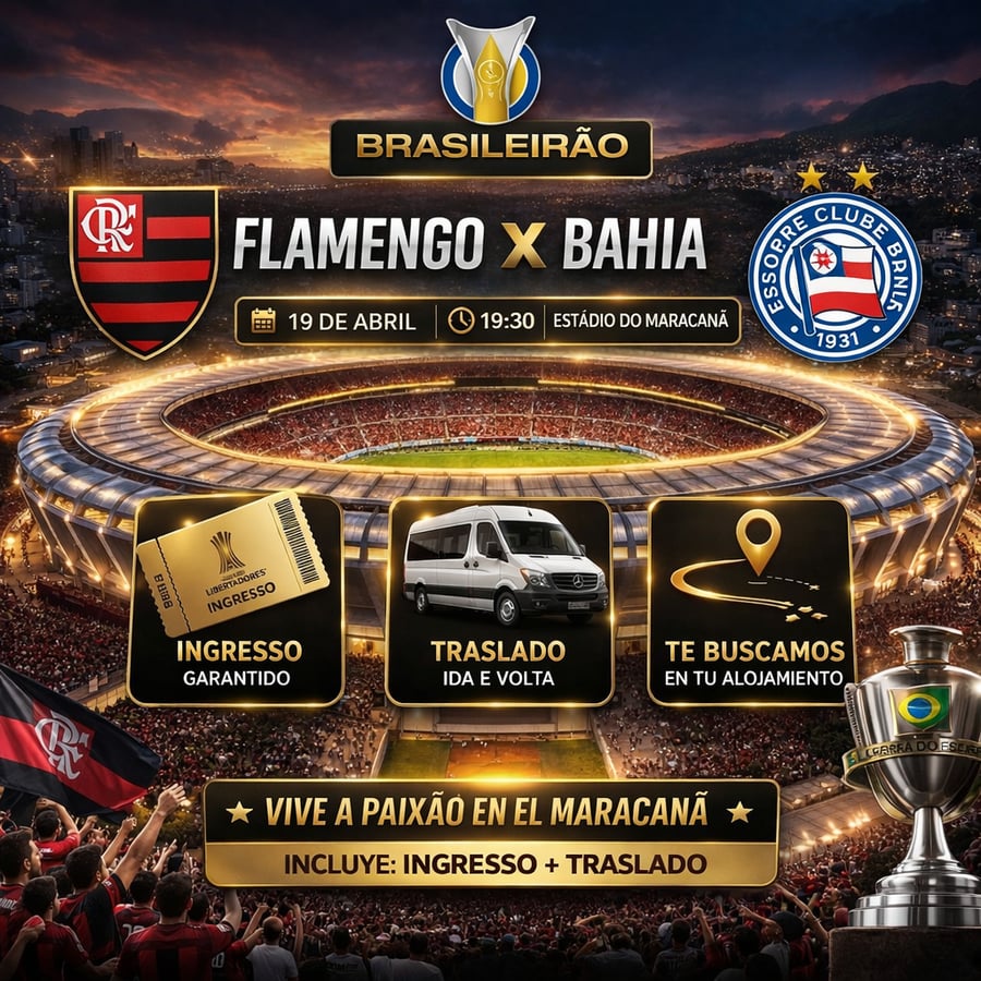 Vive una aventura única en el corazón del fútbol mundial en el emblemático estadio Maracaná, ubicado en la vibrante Río de Janeiro. Conocido como el templo del fútbol, ​​el Maracaná es uno de los estadios más famosos del mundo y ha sido sede de finales inolvidables, hogar de grandes ídolos y momentos que han marcado a generaciones. Más allá de ver un partido, te sumergirás en una emoción indescriptible, rodeado de miles de aficionados y cánticos apasionados, en una atmósfera única que solo Río de Janeiro puede ofrecer.  Con M Tours, tu experiencia en el Maracaná será segura y cómoda. Garantizamos tu entrada, te ofrecemos transporte de ida y vuelta y te recogemos directamente en tu hotel. Nuestro servicio personalizado estará a tu disposición durante toda la experiencia, para que disfrutes al máximo de este evento inolvidable. Déjate envolver por la magia del Maracaná y vive el fútbol como nunca imaginaste.  No te pierdas la oportunidad de ser parte de este espectáculo inolvidable. Reserva tu lugar ahora y pre