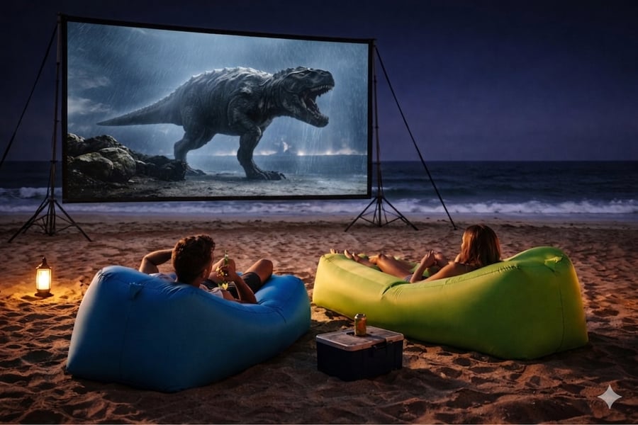 Noite de cinema ao ar livre na praia em Arraial do Cabo