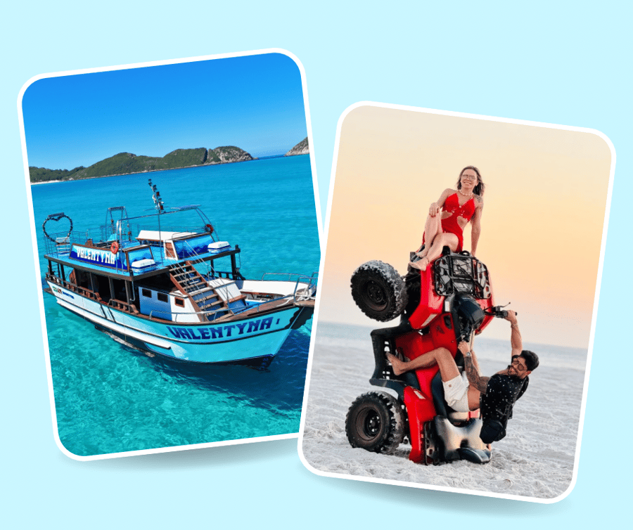 Passeio de barco com toboágua + quadriciclo em Arraial do Cabo