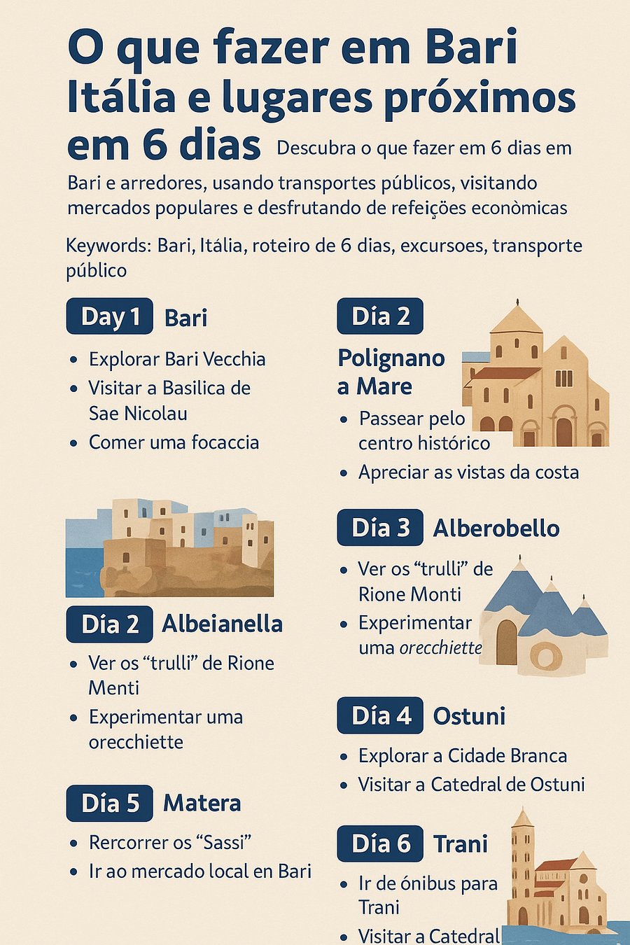 Descubra Bari e seus Arredores: Guia Turístico Econômico para 6 Dias na Itália