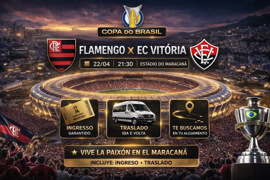 Vive una aventura única en el corazón del fútbol mundial en el emblemático estadio Maracaná, ubicado en la vibrante Río de Janeiro. Conocido como el templo del fútbol, ​​el Maracaná es uno de los estadios más famosos del mundo y ha sido sede de finales inolvidables, hogar de grandes ídolos y momentos que han marcado a generaciones. Más allá de ver un partido, te sumergirás en una emoción indescriptible, rodeado de miles de aficionados y cánticos apasionados, en una atmósfera única que solo Río de Janeiro puede ofrecer.  Con M Tours, tu experiencia en el Maracaná será segura y cómoda. Garantizamos tu entrada, te ofrecemos transporte de ida y vuelta y te recogemos directamente en tu hotel. Nuestro servicio personalizado estará a tu disposición durante toda la experiencia, para que disfrutes al máximo de este evento inolvidable. Déjate envolver por la magia del Maracaná y vive el fútbol como nunca imaginaste.  No te pierdas la oportunidad de ser parte de este espectáculo inolvidable. Reserva tu lugar ahora y pre