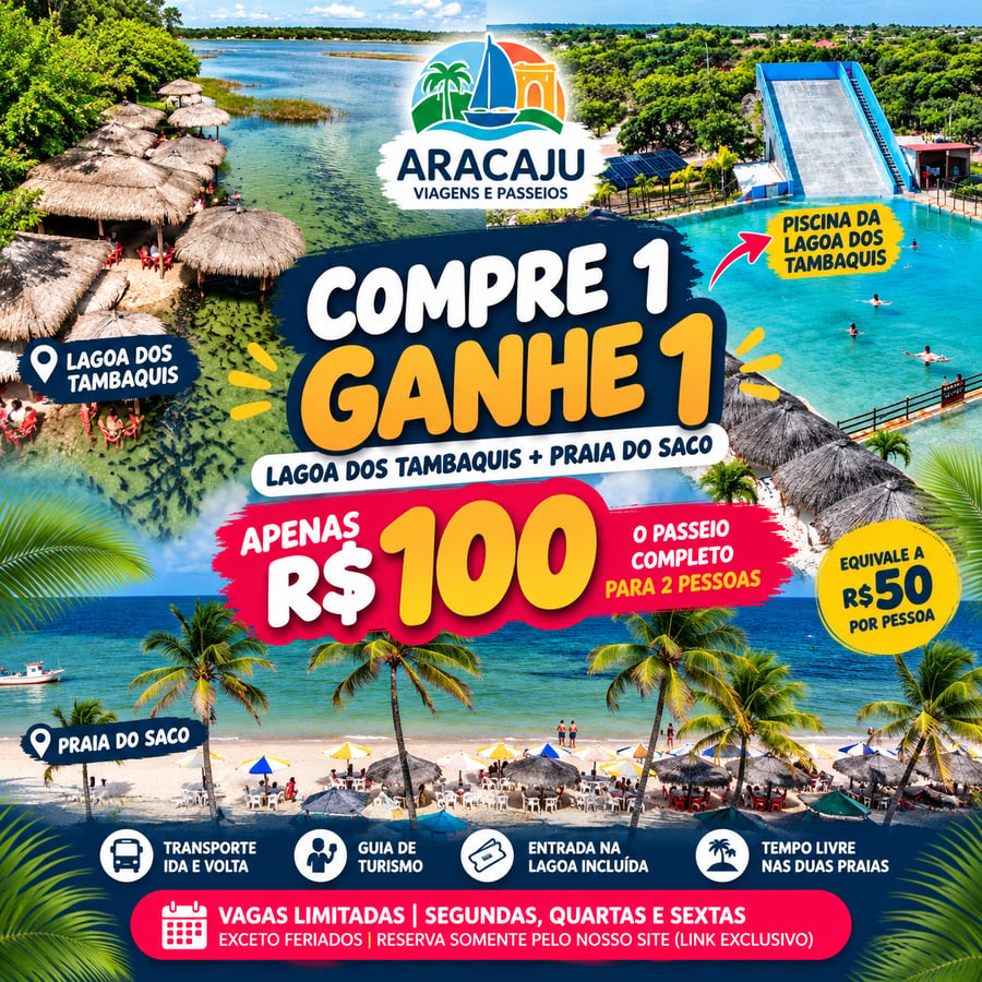 Oferta Relâmpago | Lagoa dos Tambaquis + Praia do Saco