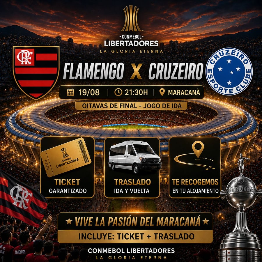 Vive una aventura única en el corazón del fútbol mundial en el emblemático estadio Maracaná, ubicado en la vibrante Río de Janeiro. Conocido como el templo del fútbol, ​​el Maracaná es uno de los estadios más famosos del mundo y ha sido sede de finales inolvidables, hogar de grandes ídolos y momentos que han marcado a generaciones. Más allá de ver un partido, te sumergirás en una emoción indescriptible, rodeado de miles de aficionados y cánticos apasionados, en una atmósfera única que solo Río de Janeiro puede ofrecer.  Con M Tours, tu experiencia en el Maracaná será segura y cómoda. Garantizamos tu entrada, te ofrecemos transporte de ida y vuelta y te recogemos directamente en tu hotel. Nuestro servicio personalizado estará a tu disposición durante toda la experiencia, para que disfrutes al máximo de este evento inolvidable. Déjate envolver por la magia del Maracaná y vive el fútbol como nunca imaginaste.  No te pierdas la oportunidad de ser parte de este espectáculo inolvidable. Reserva tu lugar ahora y pre