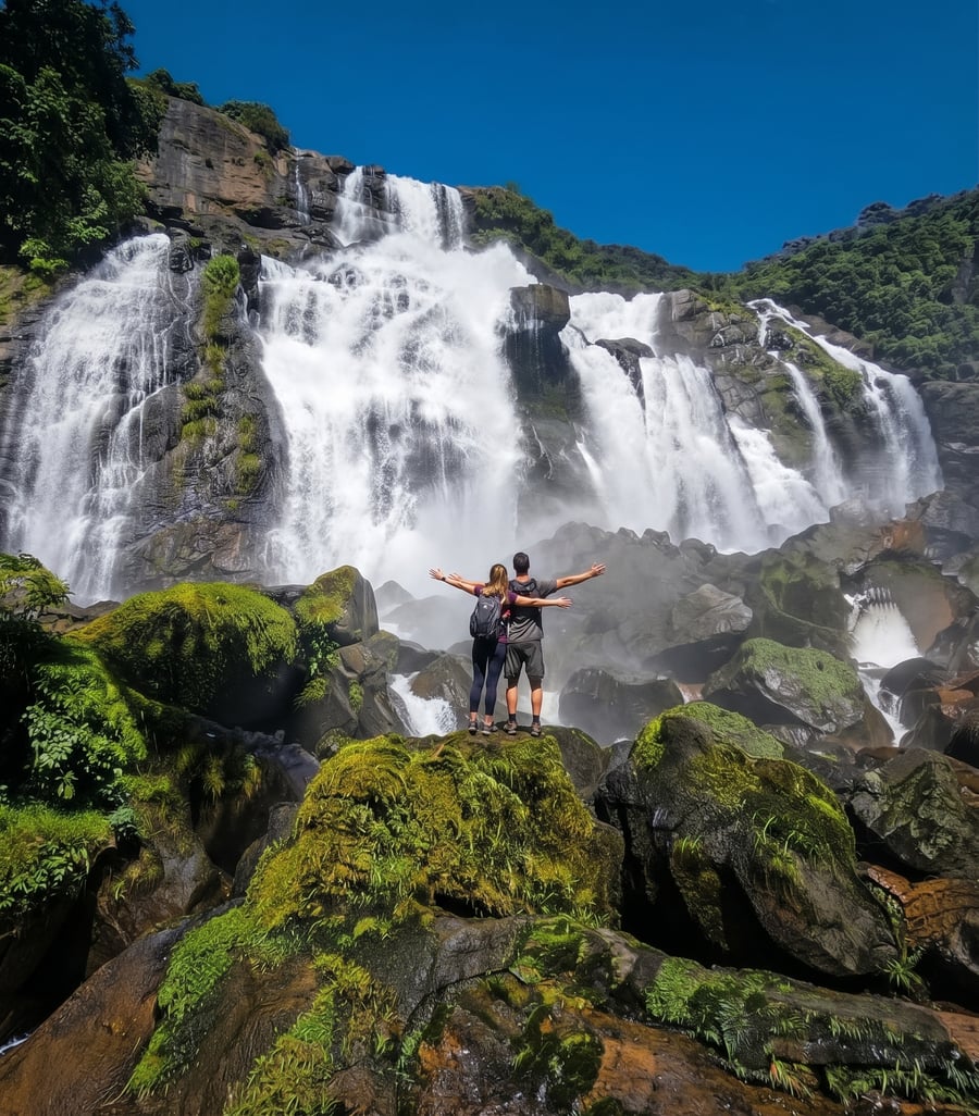 Cachoeira do Elefante: A aventura que Bertioga guarda dentro da Serra do Mar.  Desça a serra, atravesse o rio mais importante do litoral paulista e descubra a maior cachoeira da região.  Existem passeios que a gente faz. E existem aqueles que a gente conta. A Cachoeira do Elefante é do segundo tipo.  Dentro do Parque Estadual da Serra do Mar, Núcleo Bertioga, em plena Mata Atlântica preservada, esta é uma das trilhas mais tradicionais e mais visitadas da região. O destino é a Cachoeira do Elefante, considerada a maior de Bertioga, escondida abaixo da famosa Cachoeira do Véu da Noiva, aquela que você avista lá do alto, no Mirante da Rodovia Mogi-Bertioga.  A experiência  Começamos a manhã com café da manhã self-service no ponto de encontro, no estacionamento do Parque (das 8h às 8h45). Combustível na mochila, hora de partir!  Transfer até o Mirante da Mogi-Bertioga. Do alto da serra, a vista já vale a foto. Mas o melhor está lá embaixo.  Descida pela escarpa da serra. São cerca de 900 m por degraus naturais e floresta fechada, até chegar às margens do Rio Itapanhaú, o rio mais extenso do litoral paulista.  Travessia do rio com cordas. Um dos momentos mais marcantes do dia: de uma margem a outra, com equipamentos de segurança novos e certificados, em uma paisagem de cartão-postal.  Trilha em meio a árvores gigantes. Single track, raízes, pedras e muita floresta ombrófila densa, com ar de mata virgem e história: você caminha por trechos da antiga Rota do Comércio, que ligava o litoral ao planalto no Brasil colonial.  Chegada à Cachoeira do Elefante. Cerca de 2 horas para banho, lanche, descanso e fotos. Dá tempo de sobra para curtir cada minuto da recompensa.  Poço do Rio Guacá. Na volta, uma segunda parada de aproximadamente 1 hora, ao lado da nascente do Itapanhaú, onde os rios Guacá e Sertãozinho se encontram. Mais um mergulho para recarregar as energias.  A subida final. Quase 1 km de subida constante e íngreme. É o trecho mais desafiador do roteiro e o que dá ao dia o gostinho de missão cumprida.