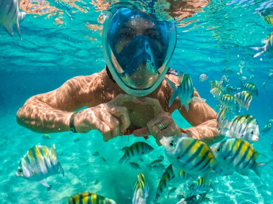 Mergulho com peixes no recife de fora