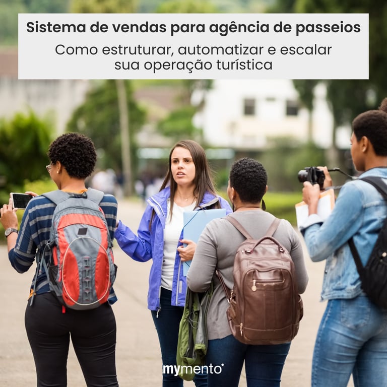 Tela de sistema de vendas para agência de passeios com painel de reservas online, controle de disponibilidade, relatórios financeiros e gestão de clientes integrados.