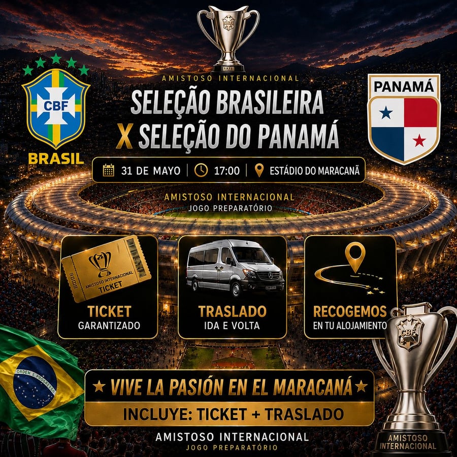 Vive una aventura única en el corazón del fútbol mundial en el emblemático estadio Maracaná, ubicado en la vibrante Río de Janeiro. Conocido como el templo del fútbol, ​​el Maracaná es uno de los estadios más famosos del mundo y ha sido sede de finales inolvidables, hogar de grandes ídolos y momentos que han marcado a generaciones. Más allá de ver un partido, te sumergirás en una emoción indescriptible, rodeado de miles de aficionados y cánticos apasionados, en una atmósfera única que solo Río de Janeiro puede ofrecer.  Con M Tours, tu experiencia en el Maracaná será segura y cómoda. Garantizamos tu entrada, te ofrecemos transporte de ida y vuelta y te recogemos directamente en tu hotel. Nuestro servicio personalizado estará a tu disposición durante toda la experiencia, para que disfrutes al máximo de este evento inolvidable. Déjate envolver por la magia del Maracaná y vive el fútbol como nunca imaginaste.  No te pierdas la oportunidad de ser parte de este espectáculo inolvidable. Reserva tu lugar ahora y pre