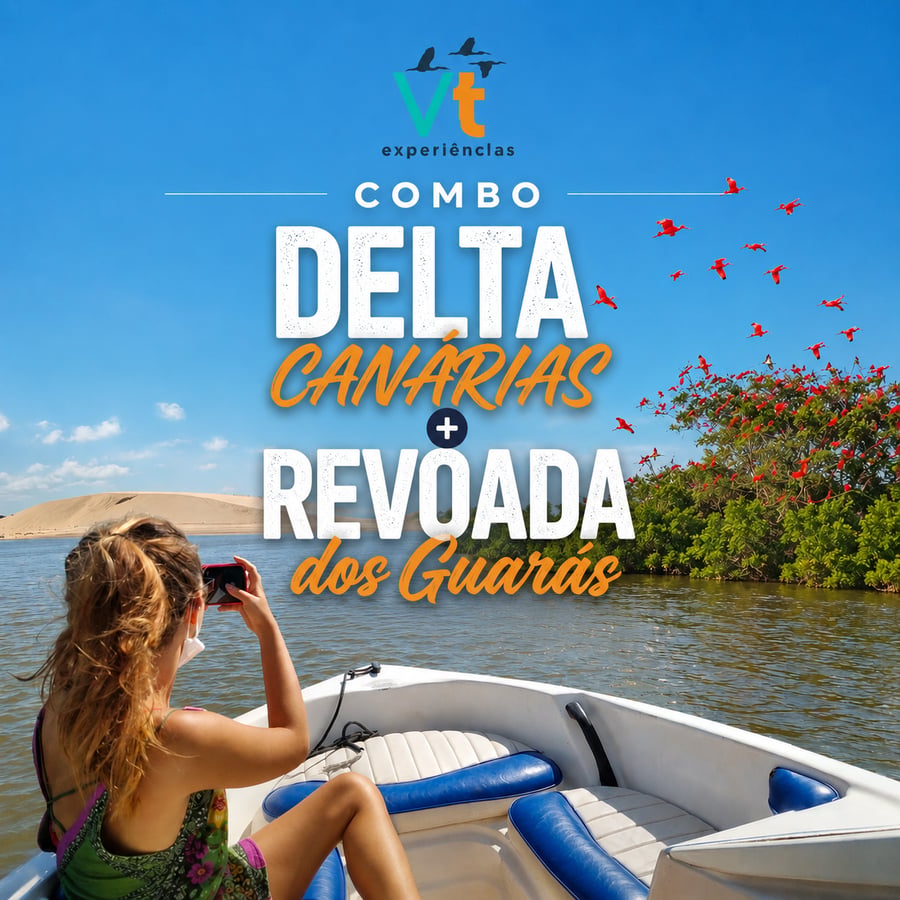 # Combo Delta Tradicional + Revoada dos Guarás 🌿🚤❤️  Viva um dia completo explorando as belezas do Delta do Parnaíba com dois dos passeios mais procurados da região: o Delta Tradicional e a emocionante Revoada dos Guarás.  Uma experiência perfeita para quem deseja conhecer os igarapés, dunas, ilhas e manguezais do Delta durante o dia e finalizar contemplando um dos espetáculos naturais mais incríveis do Brasil ao pôr do sol. ✨   O passeio acontece em Lancha compartilhada.  ⏰ Horário aproximado: • Saída entre 09h30   • Retorno por volta das 18h30/19h00  ## 🚤 Passeio Delta Canarias   🏝️ Paradas do passeio: • Ilha dos Poldros – parada para banho • Dunas do Morro Branco – banho e contemplação da paisagem • Ilha das Canárias   Durante o trajeto, você navegará pelos belíssimos igarapés e manguezais do Delta do Parnaíba, apreciando paisagens únicas da região.  ## 🌅 Revoada dos Guarás   No final da tarde, o passeio segue para acompanhar a famosa revoada dos guarás, proporcionando uma experiência mais dinâmica e confortável.  🏝️ Paradas do passeio: • Dunas do Morro do Meio – parada para banho e contemplação • Ilha da Revoada – parada para assistir ao pôr do sol e à revoada dos guarás   * Valor -  R$ 375,00 por pessoa        * Incluso Transfer Hotel - Porto dos Tatus - Hotel  ❤️ Um espetáculo inesquecível da natureza! Ao entardecer, centenas de guarás retornam aos manguezais formando um cenário impressionante, deixando o céu completamente vermelho.                                                                                                                                                                                                              Um combo perfeito para quem deseja aproveitar ao máximo as belezas naturais do Delta do Parnaíba em um único dia.