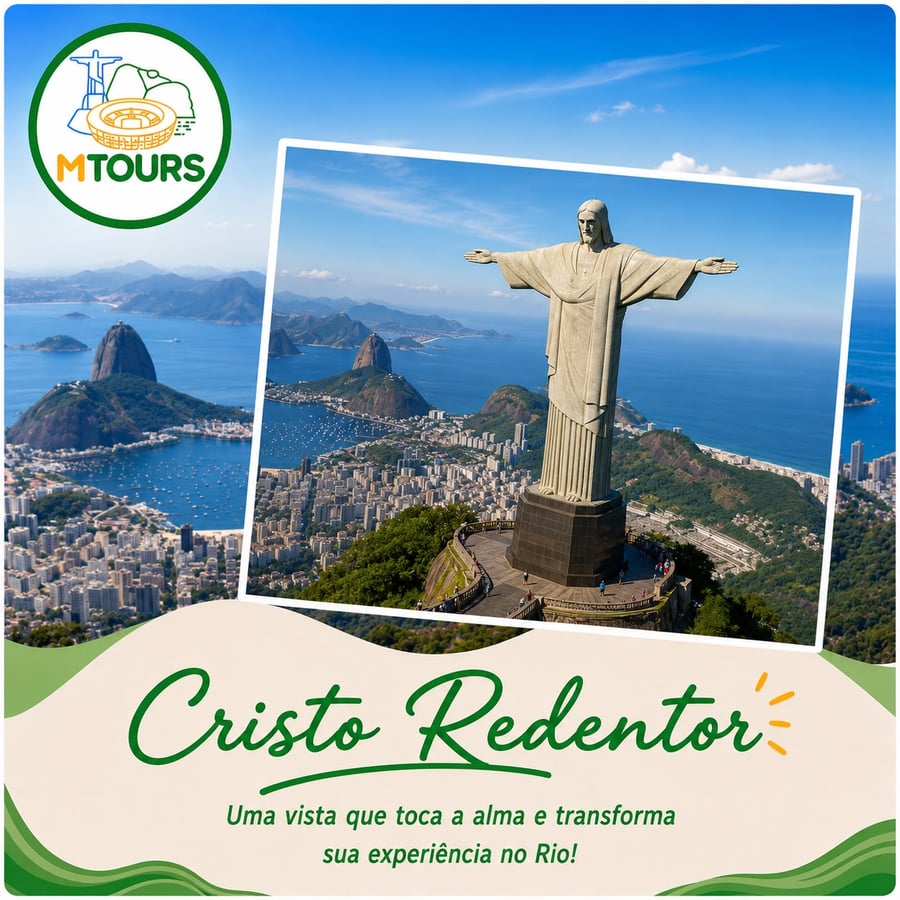 Cristo Redentor – O cartão-postal mais famoso do Brasil  Conheça de perto um dos monumentos mais icônicos do mundo em um passeio exclusivo da MTours. Localizado no alto do Morro do Corcovado, a 710 metros de altitude, o Cristo Redentor proporciona uma das vistas mais impressionantes do Rio de Janeiro e é uma experiência imperdível para quem visita a Cidade Maravilhosa.  Nosso roteiro é totalmente privativo, permitindo que você aproveite cada momento sem pressa. Você escolhe o horário de início do passeio e o tempo de permanência em cada atração, garantindo uma experiência personalizada, confortável e inesquecível.  O que esperar desse passeio  Durante a visita, você contemplará uma vista panorâmica de alguns dos principais cartões-postais do Rio de Janeiro, como:  * Lagoa Rodrigo de Freitas * Praia de Copacabana * Ipanema e Leblon * Pão de Açúcar * Baía de Guanabara * Floresta da Tijuca * Estádio do Maracanã (vista panorâmica)  Além da paisagem deslumbrante, nosso guia compartilhará curiosidades sobre a história do Cristo Redentor, eleito uma das Sete Maravilhas do Mundo Moderno e reconhecido como Patrimônio Mundial pela UNESCO.  O que está incluído  * Transporte privativo com ar-condicionado * Motorista e guia bilíngue (Português, Inglês e Espanhol) * Embarque e desembarque no hotel * Roteiro personalizado * Assistência durante todo o passeio  Diferenciais da MTours  ✔ Passeios 100% privativos ✔ Horários flexíveis definidos por você ✔ Atendimento personalizado do início ao fim ✔ Veículos confortáveis e seguros ✔ Guias experientes e apaixonados pelo Rio de Janeiro  Informações importantes  * Recomendamos o uso de roupas leves e calçados confortáveis. * Não se esqueça de levar protetor solar, óculos de sol e uma garrafa de água. * O passeio pode ser realizado em qualquer horário, sujeito às condições climáticas e disponibilidade de ingressos.  Reserve sua experiência  Transforme sua visita ao Rio de Janeiro em uma lembrança inesquecível. Viva a emoção de conhecer o Cristo Redentor com todo o conforto, segurança e exclusividade que só a MTours oferece.  Entre em contato e monte o seu roteiro personalizado!