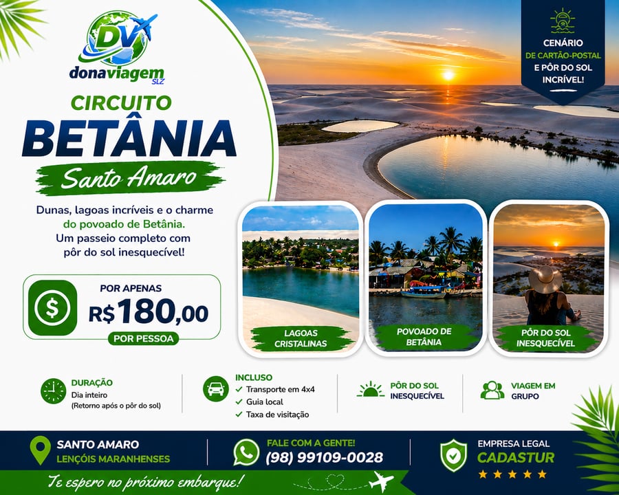 Lagoas de Betânia nos Lençóis Maranhenses. Passeio em Santo Amaro com Dona Viagem SLZ