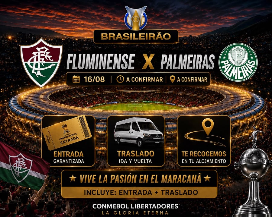 Vive una aventura única en el corazón del fútbol mundial en el emblemático estadio Maracaná, ubicado en la vibrante Río de Janeiro. Conocido como el templo del fútbol, ​​el Maracaná es uno de los estadios más famosos del mundo y ha sido sede de finales inolvidables, hogar de grandes ídolos y momentos que han marcado a generaciones. Más allá de ver un partido, te sumergirás en una emoción indescriptible, rodeado de miles de aficionados y cánticos apasionados, en una atmósfera única que solo Río de Janeiro puede ofrecer.  Con M Tours, tu experiencia en el Maracaná será segura y cómoda. Garantizamos tu entrada, te ofrecemos transporte de ida y vuelta y te recogemos directamente en tu hotel. Nuestro servicio personalizado estará a tu disposición durante toda la experiencia, para que disfrutes al máximo de este evento inolvidable. Déjate envolver por la magia del Maracaná y vive el fútbol como nunca imaginaste.  No te pierdas la oportunidad de ser parte de este espectáculo inolvidable. Reserva tu lugar ahora y pre