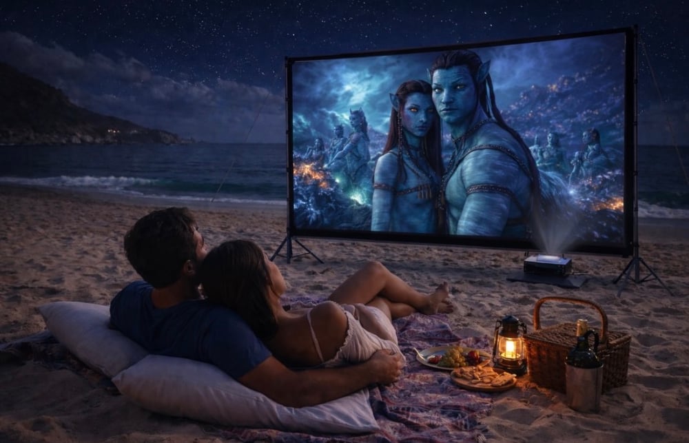 Noite de cinema ao ar livre na praia em Arraial do Cabo