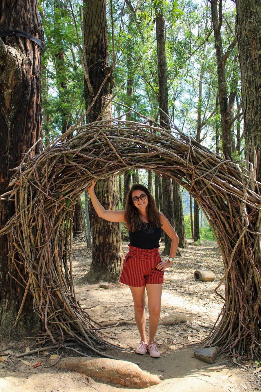 BOSQUE DOS EUCALIPTOS - TEIAS DE CORDA  Um bosque de eucaliptos centenários, com Teias para deitar e olhar a copa das árvores; e o Círculo do Agora, um símbolo de que o tempo é circular.