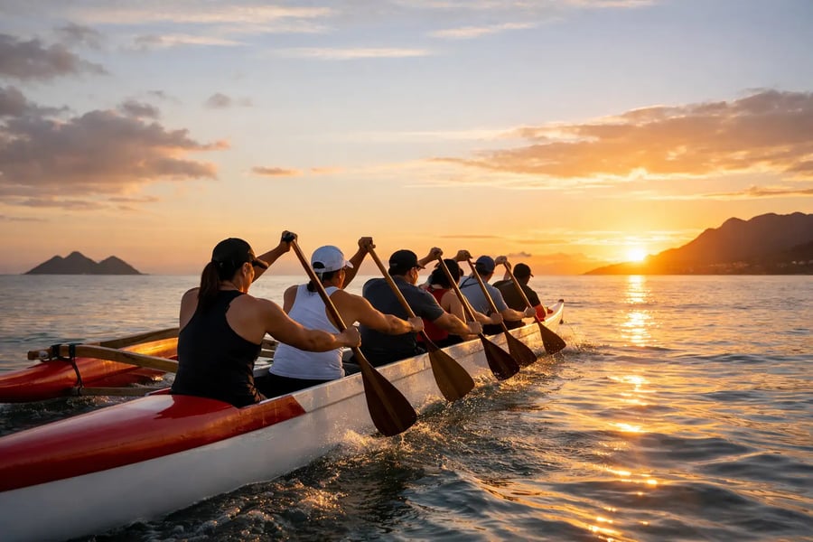 Aula de canoa havaiana ao nascer do sol