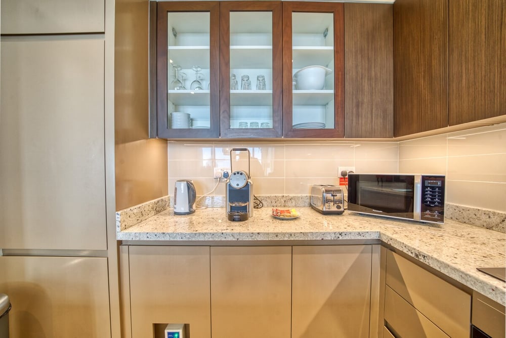 Kitchen corner with kettle and microwave