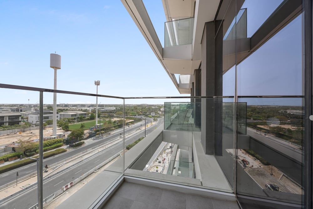 Balcony with glass railing and open view