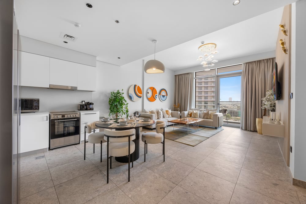 Open-plan living dining and kitchen area